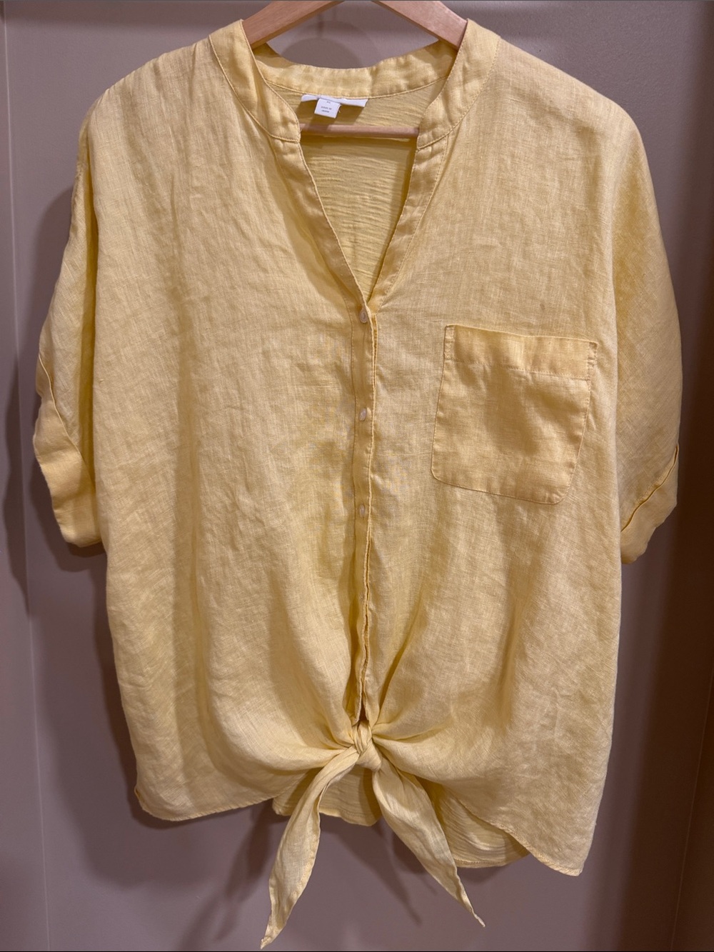 Charter Club Pale Yellow Linen Button-Up Shirt